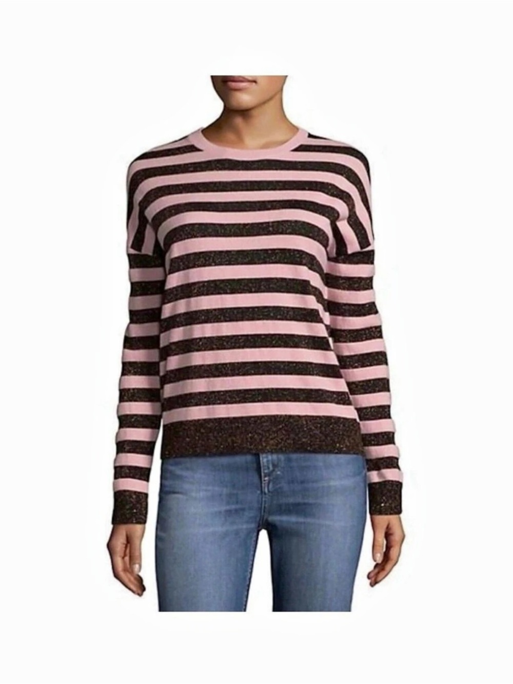rag & bone striped Metallic Sweater in Pink & Black merino wool blend Sz XS/S